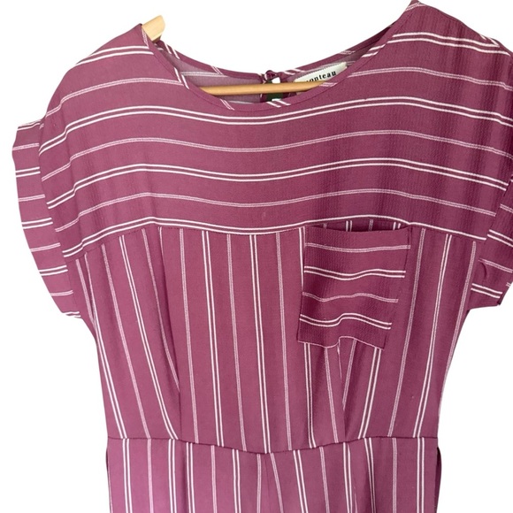 Monteau Women’s Pink White Striped Wide Leg Slit Jumpsuit Size L Short Sleeve - Picture 4 of 13